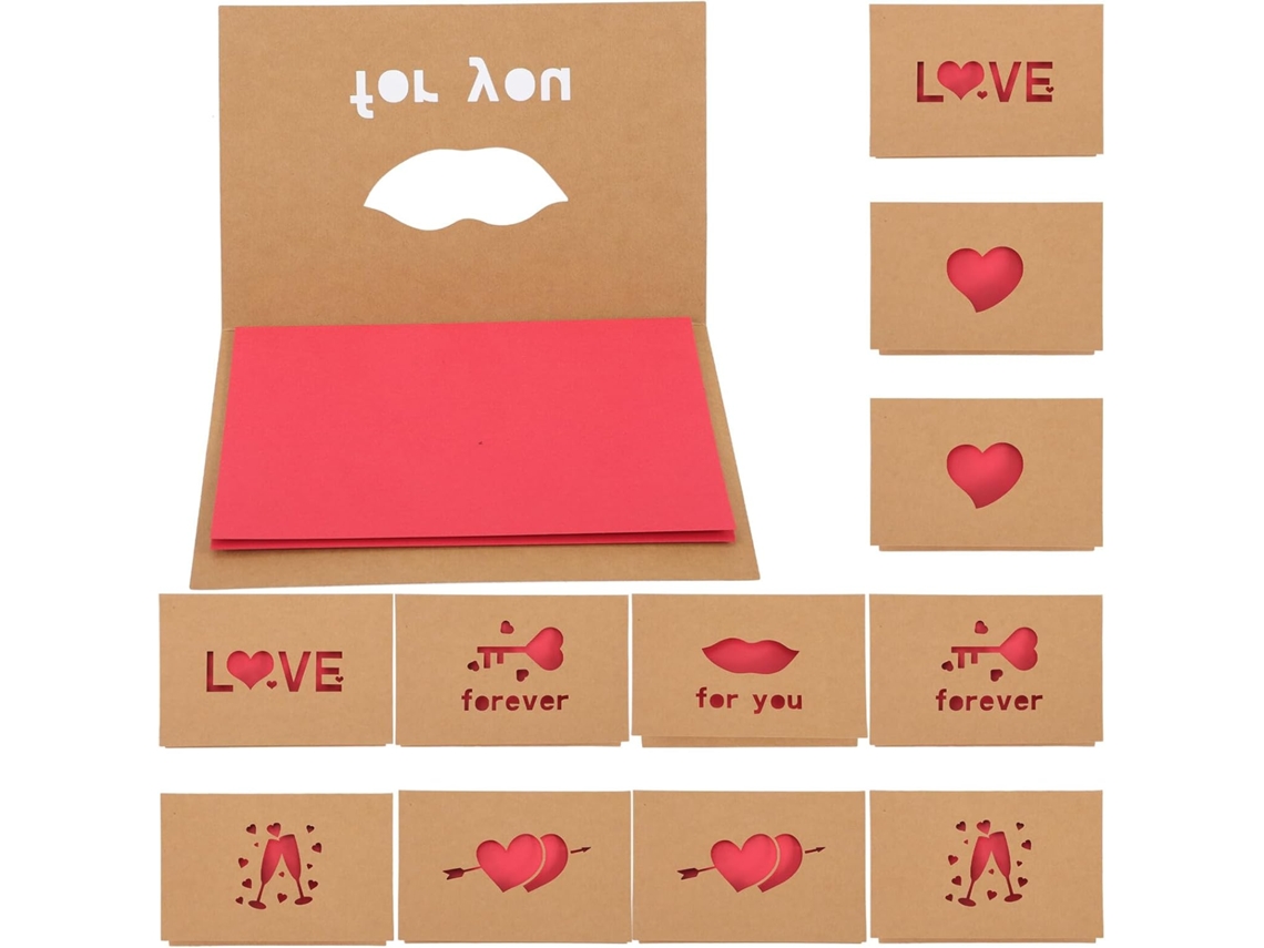 Paquete De 12 Tarjetas De Felicitación De San Valentín Con Forma De Corazón, Sobres Y Tarjetas De Papel Kraft Cortados Con Láser.