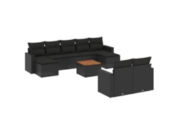 Conjunto 10 de sofás de jardín VIDAXL cojines ratán sintético negro