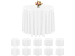 10 Protectores De Mesa Redondos Desechables De Peva De 84" Resistentes Al Agua Para Fiestas, Barbacoas Y Bodas, Color Blanco.
