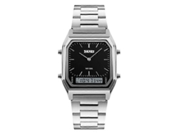 Reloj de pulsera multifuncional Skmei 1220 para hombre, ideal para actividades al aire libre, negocios y uso nocturno, resistente al agua, con doble pantalla y brazalete de acero.
