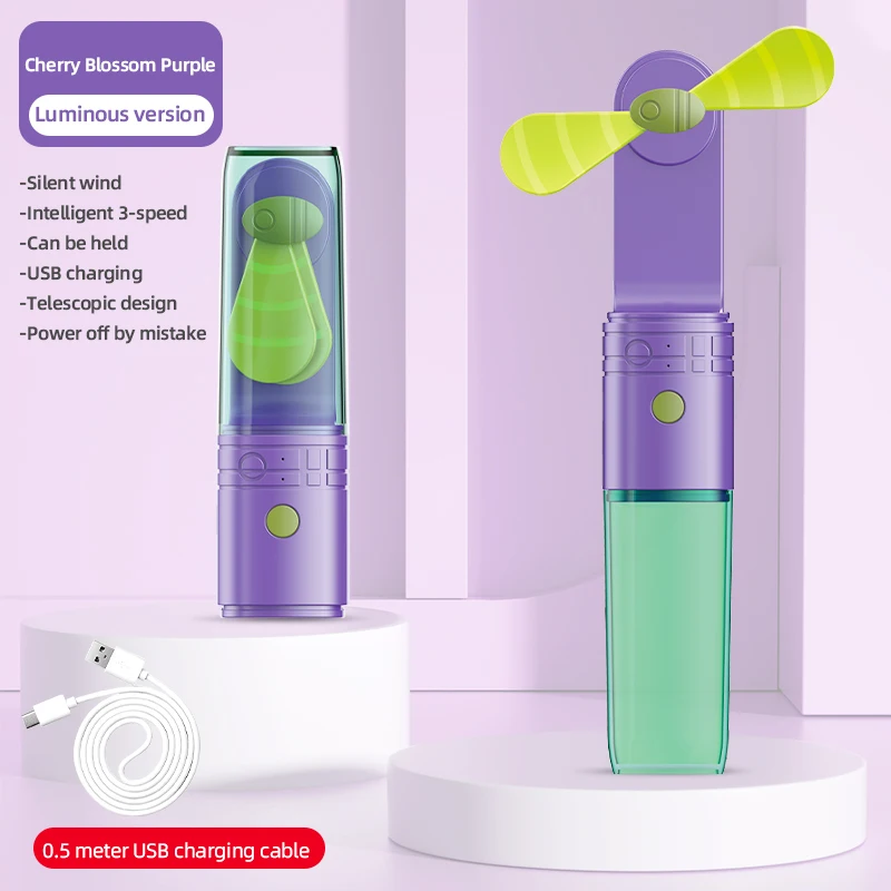 Mini Ventilador Usb Plegable Con Forma De Pintalabios Que Brilla En La Oscuridad (lavanda): Tres Velocidades De Viento Con Sensor Táctil.