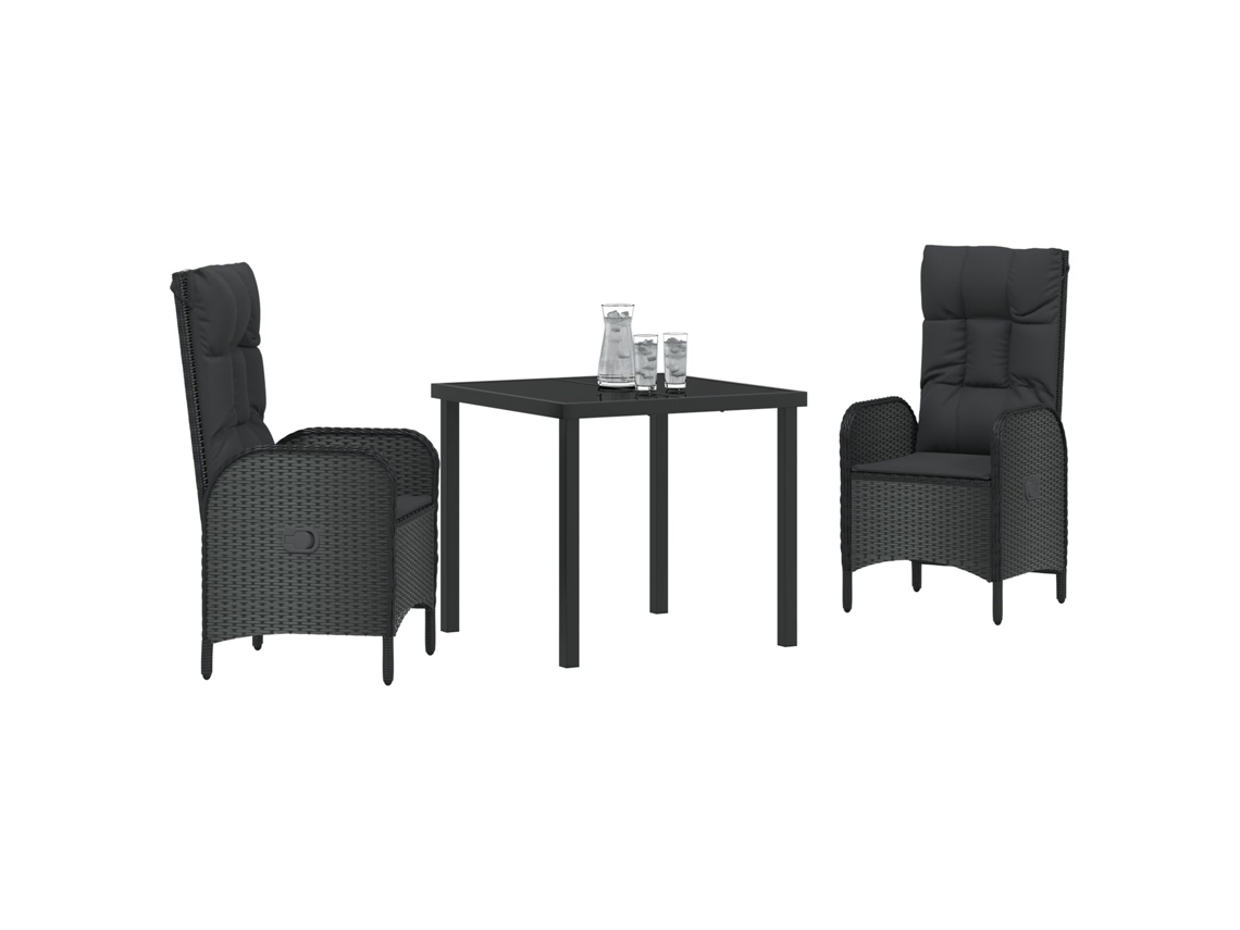 Juego de comedor de jardín de 3 piezas de ratán negro PE Wsd317785 Lovely Home