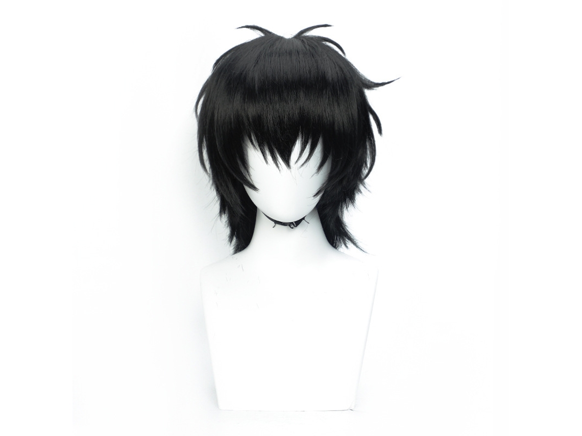 Peruca Genérica Para Homem E Mulher Com Cabelo Preto Curto E Ondulado, Ideal Para Representar Personagens De Anime.