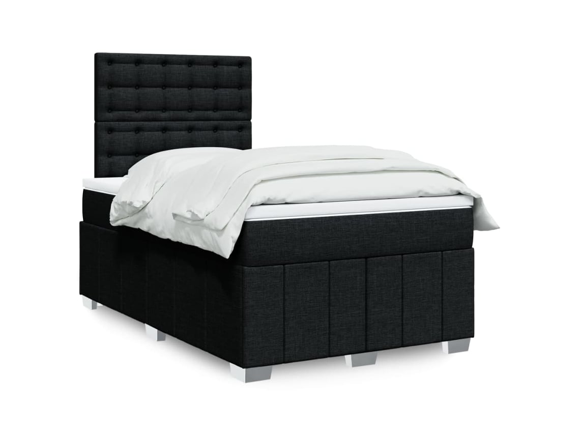 Cama Box Spring Con Colchón Tela Negro 120x200 Cm