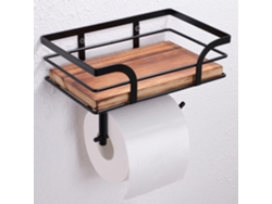 Portarrollos de papel higiénico con estante, caja de pañuelos húmedos de madera, soporte de pared para baño Jortmrd
