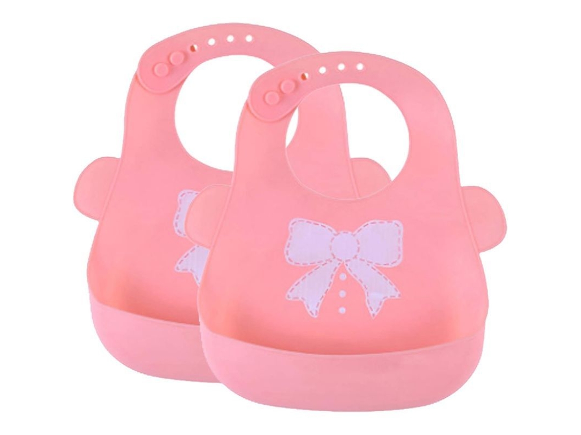 Babero De Silicona Impermeable De 2 Piezas Con Bolsillo Para Recoger La Comida, Suave Y Fácil De Limpiar.