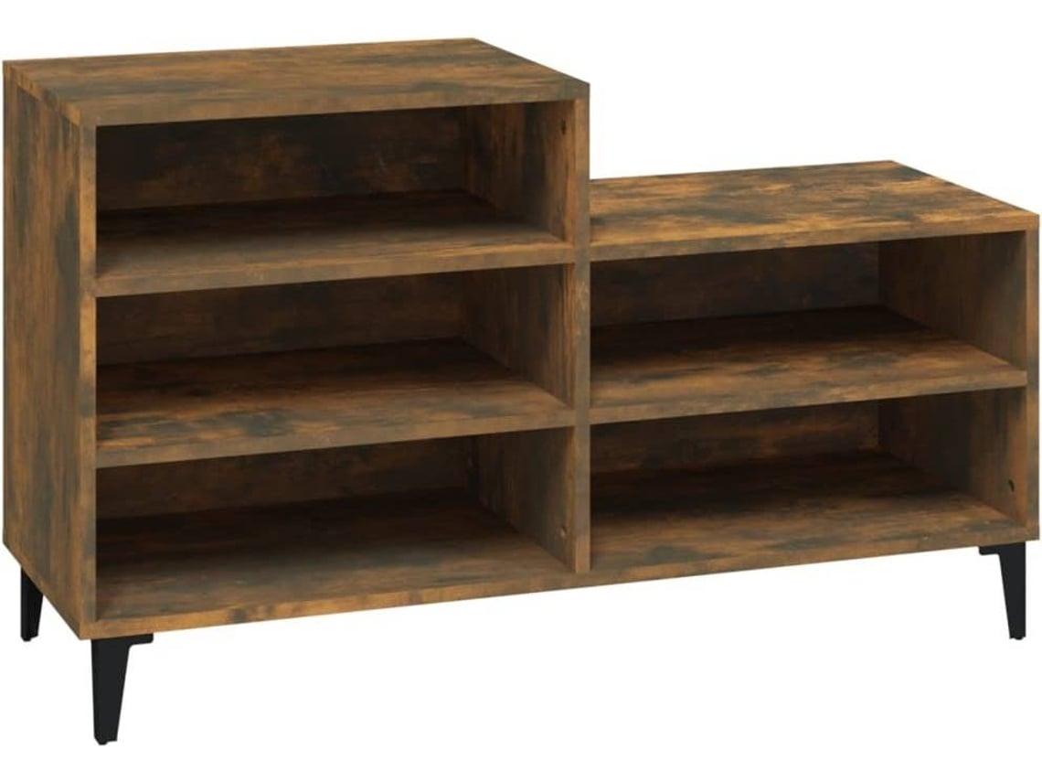 Mueble zapatero fabricado en madera contrachapada y metal de color roble  ahumado VidaXL