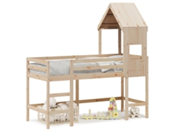Cama Alta Con Escalera Y Techo 90x190 Cm Pino Macizo Dkd Home Decor