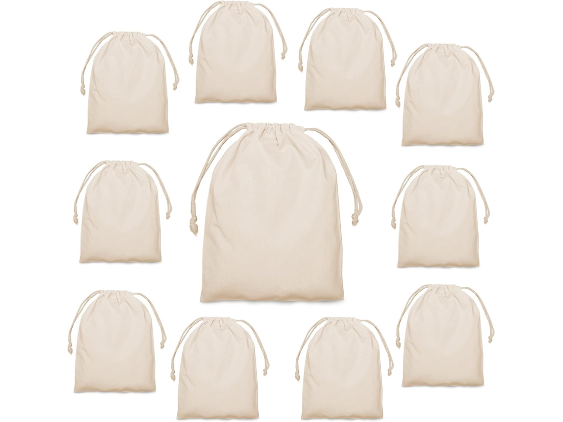 Juego de 10 pequeñas bolsas de tela para pintar, mini bolsas de regalo beige