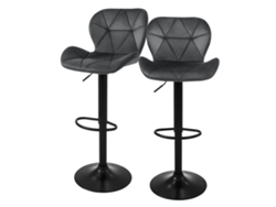 Conjunto de 2 Bancos de Bar em Veludo Cinzento com Encosto e Apoio para Os Pés Reguláveis em Altura 59-79Cm ML-DESIGN