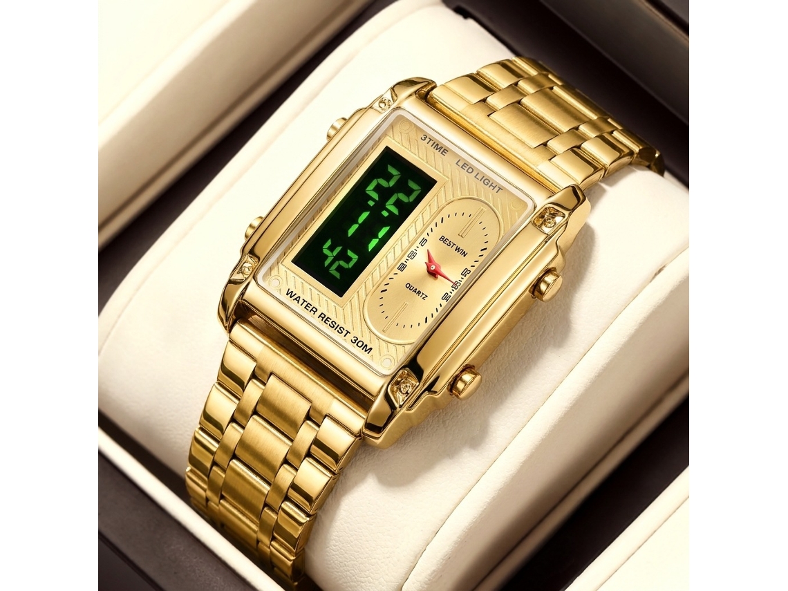 Reloj electrónico cuadrado para hombre MDUG (oro rosa)