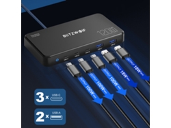 Gan Tech Cargador Blitzwolf Bw-i100 De 120 W Con 5 Puertos Usb Pd, 2 Usb-a 3 Usb-c, Pd3.0, Qc3.0, Afc, Fcp, Scp, Pps, Pe