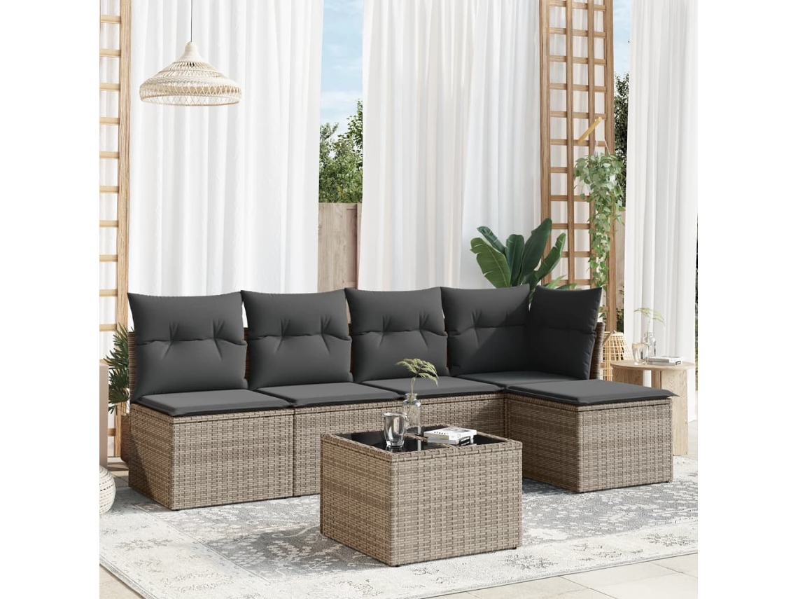 Conjunto de sofá de jardín de 6 piezas con cojines de mimbre gris Lovely Home