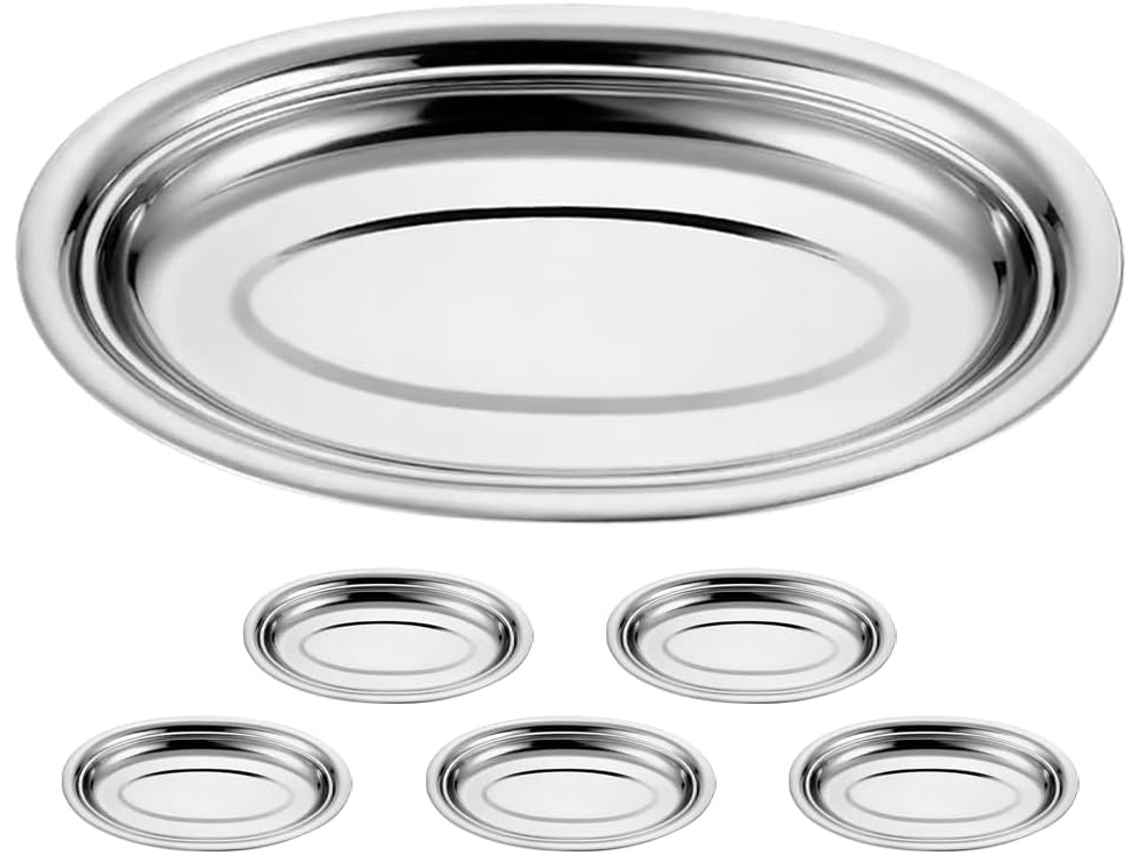 Bandeja Ovalada De Acero Inoxidable De 6 Piezas Para Sushi Y Pescado.