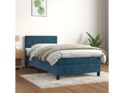 Cama Box Spring Con Colchón Terciopelo Azul Oscuro 90x200 Cm