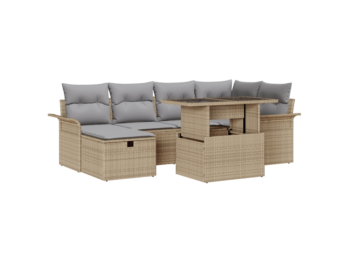 Conjunto 7 De Sofá De Jardín De Vidaxl Con Cojines Beige Ratán Sintético