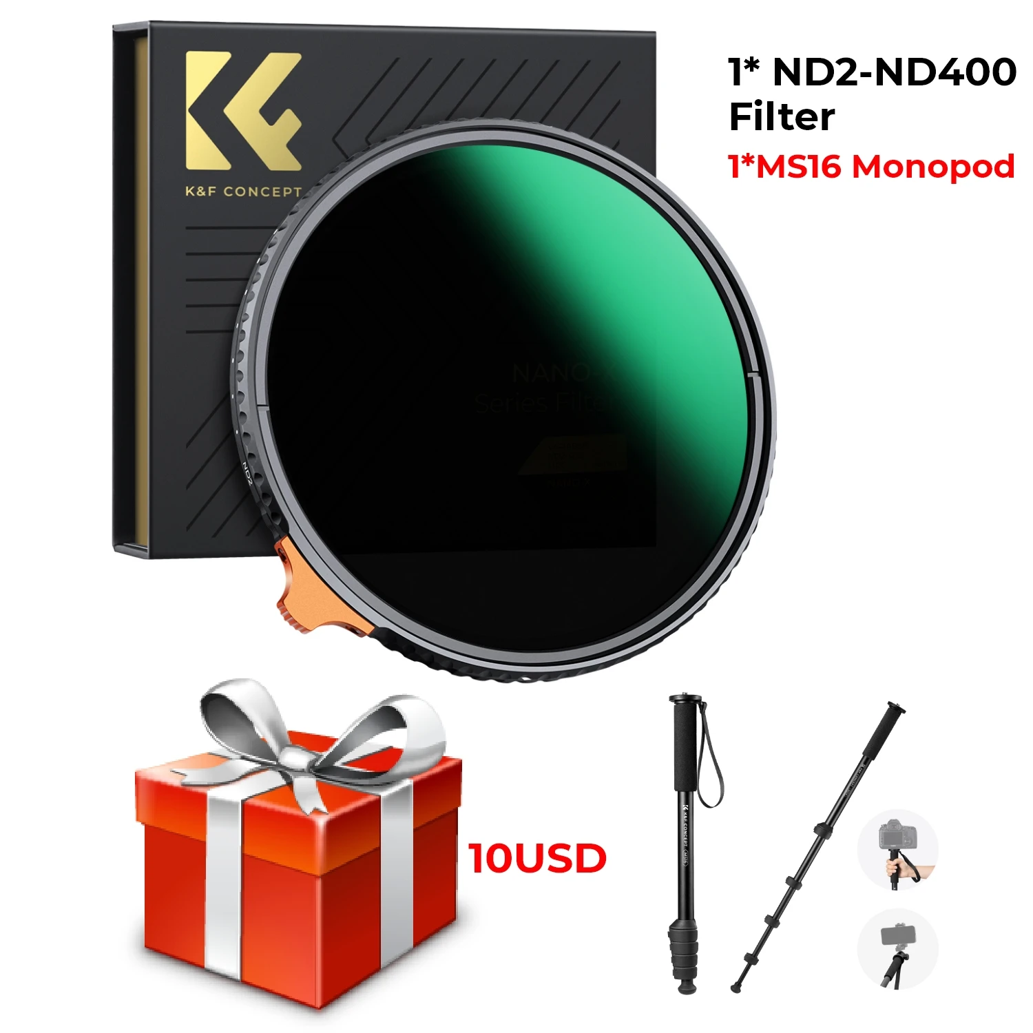 Filtro Nd variable HD ND2-ND400 MS16 de 55 mm, densidad neutra ajustable