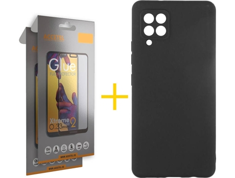 Carcasa y 2 Protectores de Pantalla de Vidrio Full Samgung A42 4G ACCETEL Silicona Líquida Negro