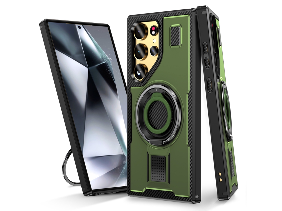 Capa Giratório para Samsung Galaxy S24 Ultra  Metal Anti-Choque Prateado