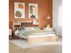 Cama De Matrimonio | Cama Para Adultos | Cama Con Estantería Sin Colchón Madera Maciza De Pino 180x200cm