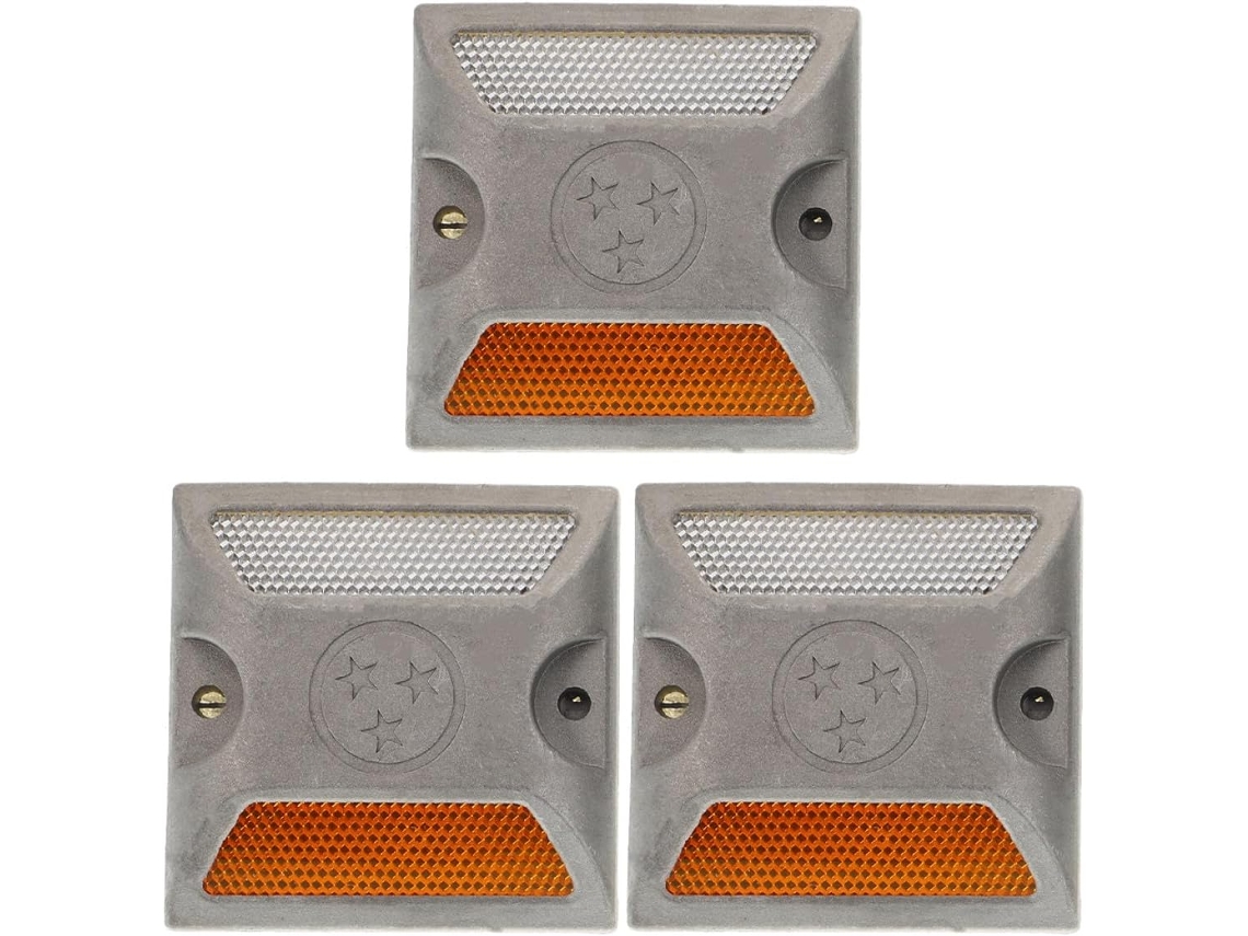 Juego De 3 Señales De Tráfico De Aluminio Fundido Rellenas De Arena Y Con Reflectores Amarillos.