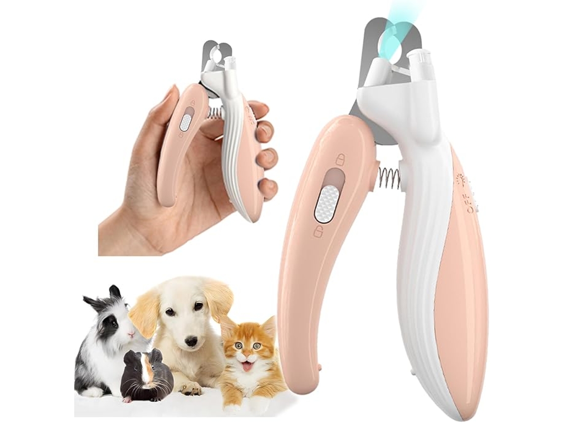 Cortaúñas para perros y gatos, con luz, apto para perros, gatos y conejos, rosa afilado HEXINYIGJLY