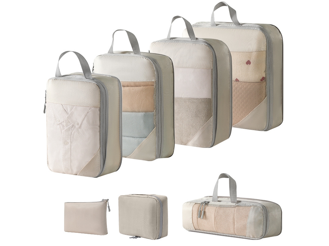 Conjunto De Bolsas Organizadoras Para Malas, Com Bolsa Digital E Nécessaire, Pacote Com 7 Chrui (bege)