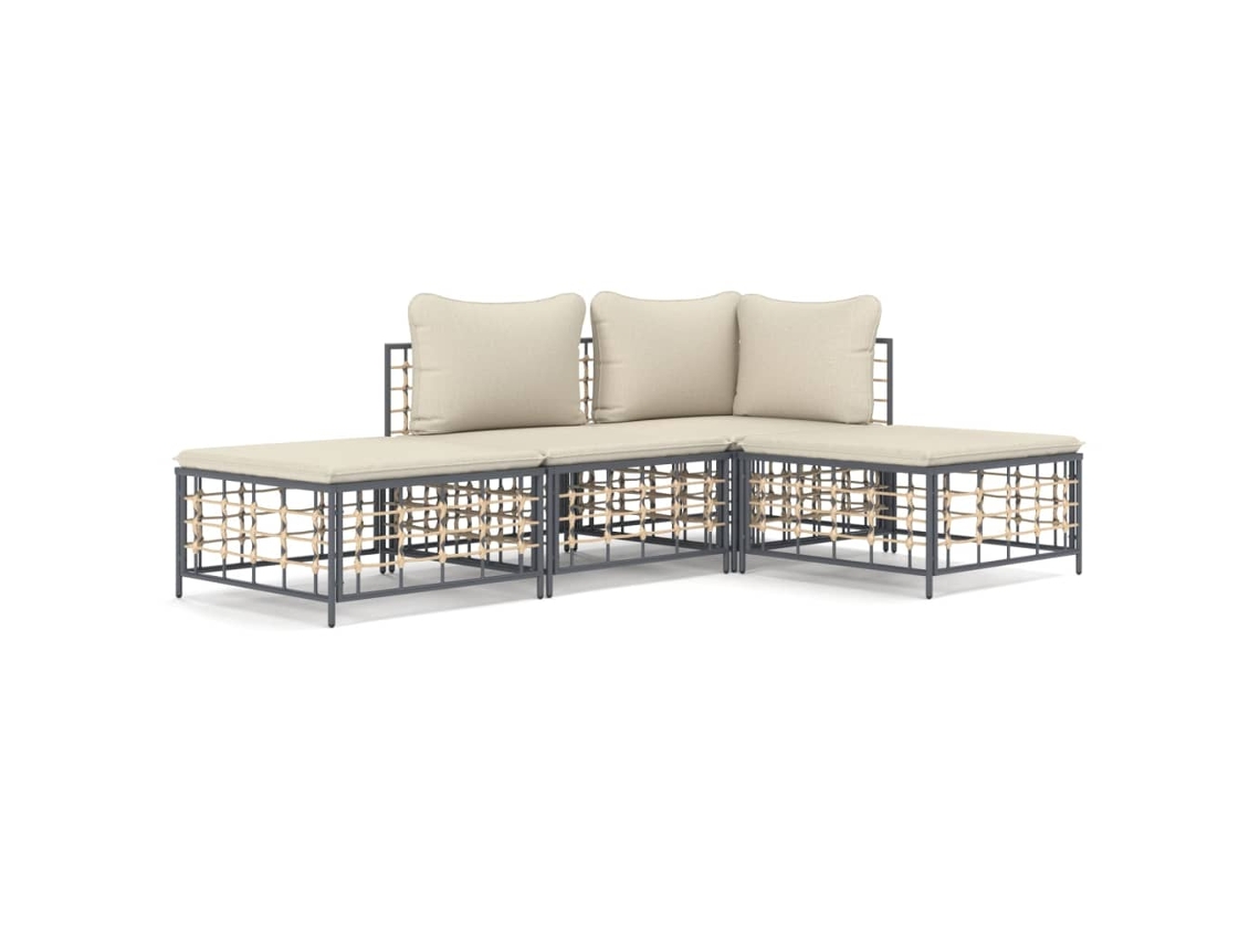 Conjunto 4 Juego de muebles de jardín VIDAXL y cojines ratán PE antracita