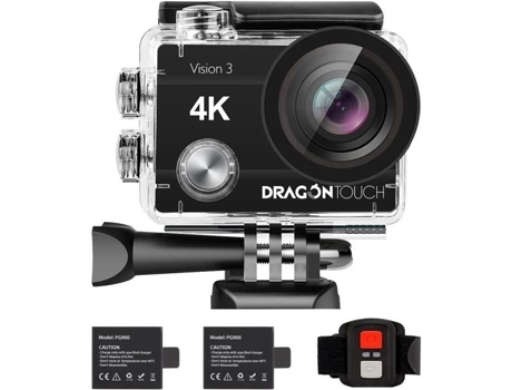 Cámara deportiva DRAGON TOUCH Vision 3 resistente al agua 4K 16M píxeles con accesorios universales para cámaras deportivas 7 en 1