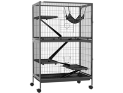 Gaiola Pequenos Animais Rodas Rampas Rede Bandeja Removível Cinza 80x52x128