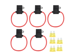 Porta Fusibles En Línea 5 Piezas Tamaño Mediano 5 Fusibles Hoja Atc/ato 20a Para Coche Barco Rv Negro
