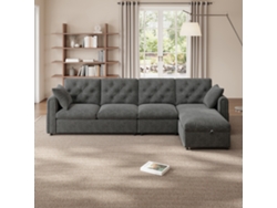 Sofá cama esquinero reversible en forma de L, tapizado en terciopelo, con espacio de almacenamiento, bolsillos para revistas, respaldo acolchado, ideal para salas de estar modernas, color gris.