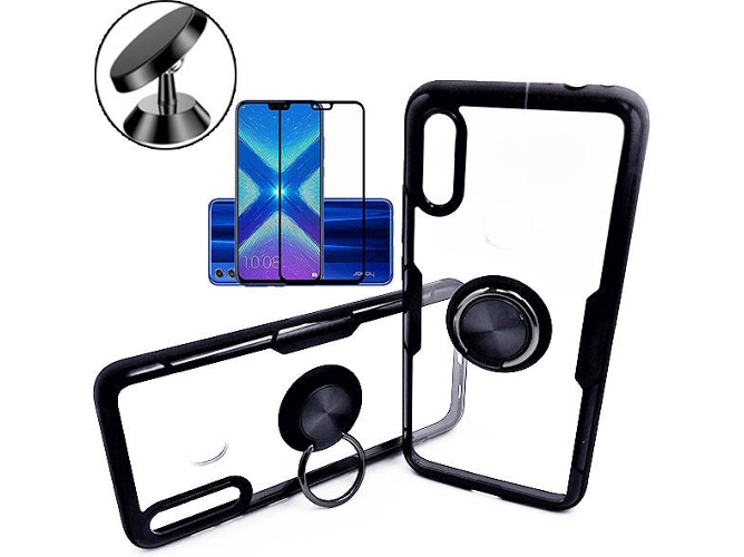 Kit Carcasa, Protector Cristal 5D y Soporte Magnetico Auto Honor 8X Clear Armor Transparente