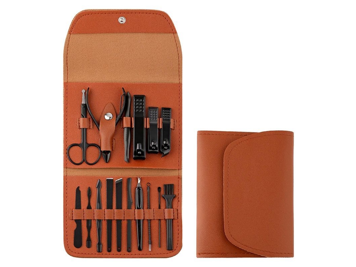 Kit De Manicura Y Pedicura Con 16 Piezas De Acero Al Carbono, Tijeras Y Cortaúñas, Estuche De Viaje De Cuero.