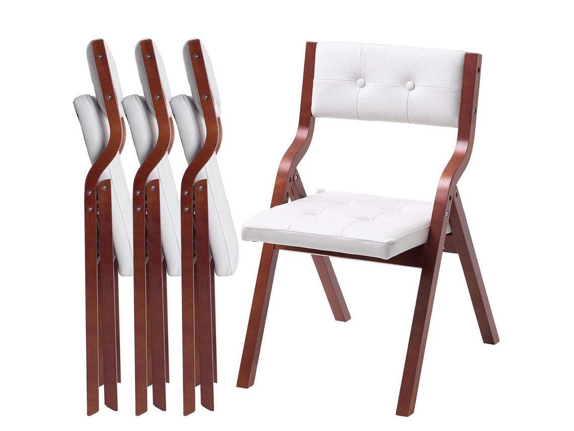 Sillas plegables de madera Succebuy con asientos acolchados, 4 piezas para comedor, color blanco