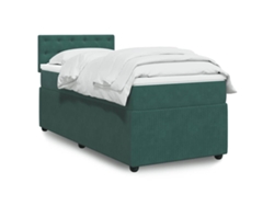 Cama Box Spring Con Colchón Terciopelo Verde Oscuro 80x200 Cm