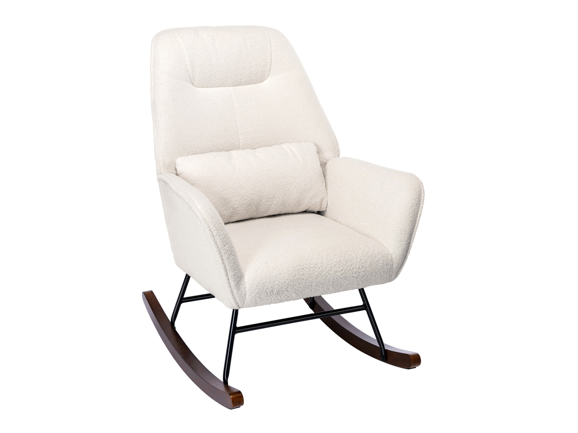 Mecedora Mecedora en Felpa de Lana de Oveja Sillón con Estructura de Metal y Base de Madera Sillón Sillón Tapizado Blanco HOMEMIYN