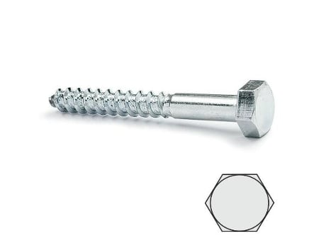 Tirafondo cabeza hexagonal din 571 zincado 5-30 largo 60mm diámetro 6mm (caja 100)