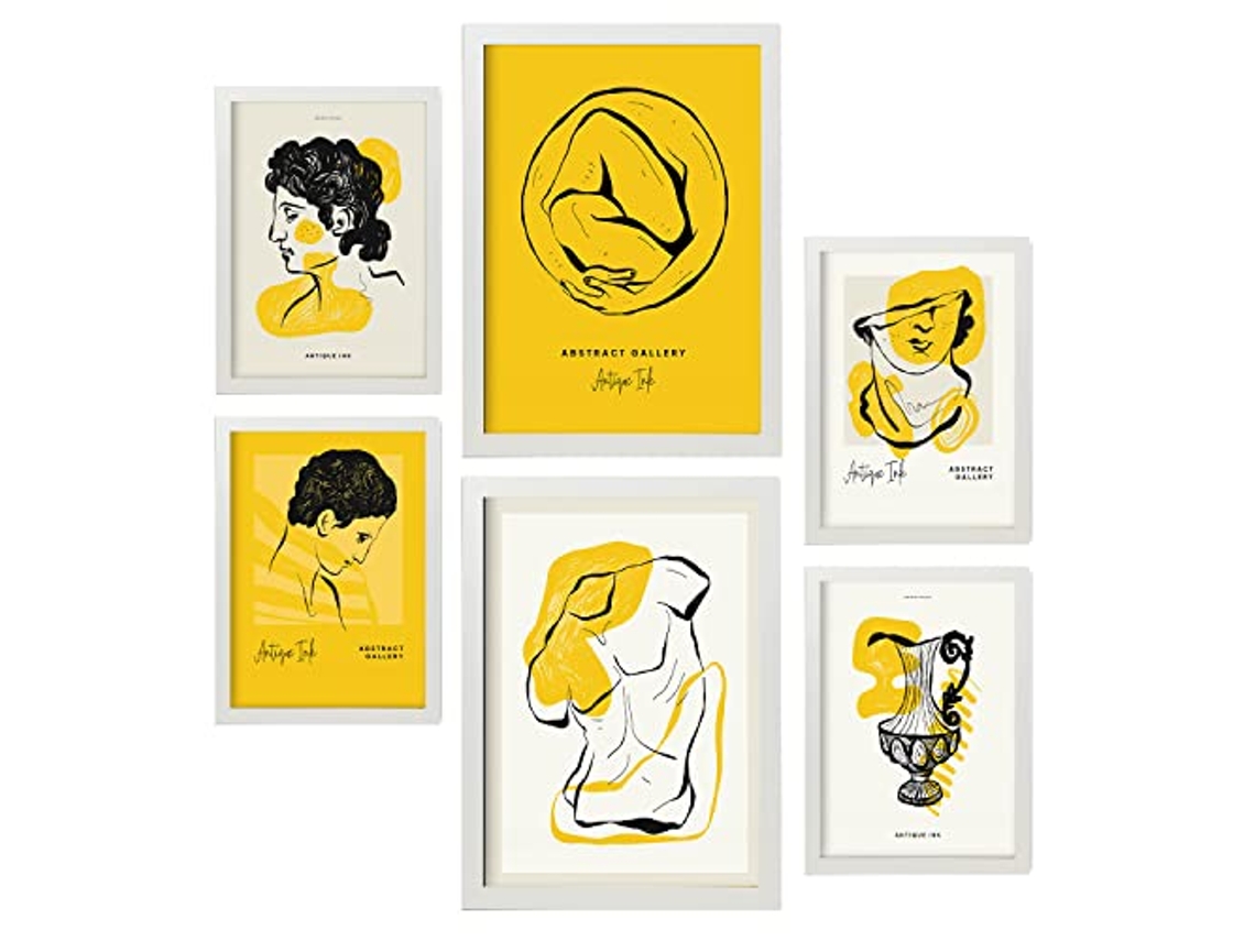 NACNIC Set De 6 Posters En Tinta Negra Abrazo Láminas Inspiradas En Mitología Griega Para  Tamaños A3 & A4 Marcos Blancos