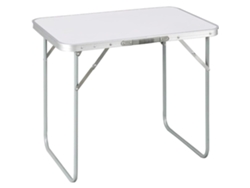 Mesa de camping plegable de aluminio con tablero de MDF de 80 x 60 x 70 cm para picnic, camping y vacaciones en la playa, Coshano (blanca)
