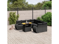 Conjunto de sofás de jardín de 9 piezas DKD Home Decor con cojines de mimbre negros