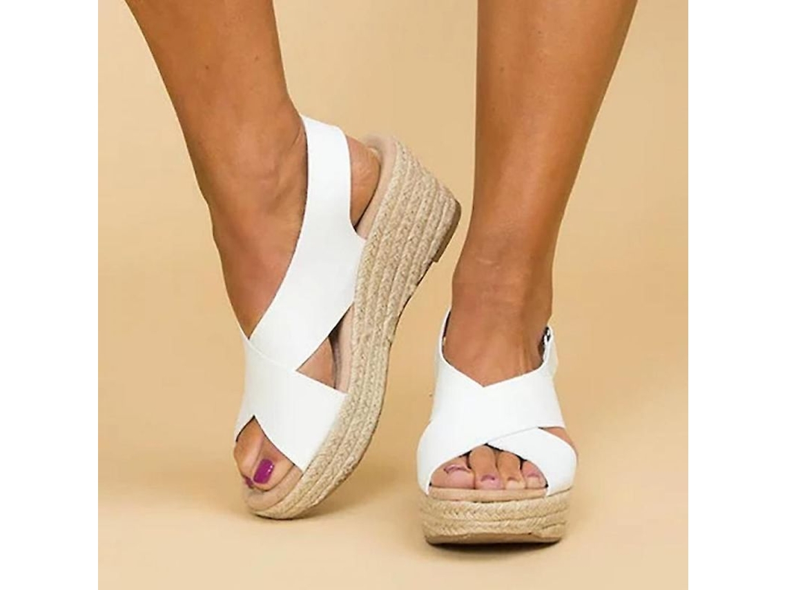 Sandalias De Esparto De Verano Para Mujer Con Tacón Medio Y Tira En El Tobillo - Ytg