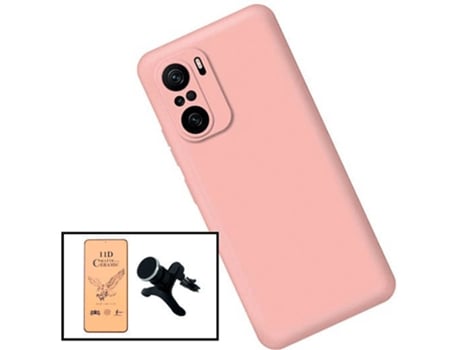 Kit Cristal Templado CeramicGlass Full Cover, Funda Silicona Liquida y Soporte Magnético de Coche Reforzado Xiaomi Redmi Note 10 Pro PHONECARE Rosa