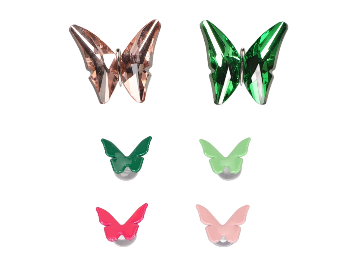 Juego De 6 Adorables Clips Decorativos Para Zapatos, Hechos A Mano, En Plástico Verde Y Rosa.