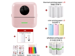 Impresora térmica portátil mini sin tinta con 14 rollos de papel, bolígrafo de acuarela y pegatinas, color rosa Digitallab