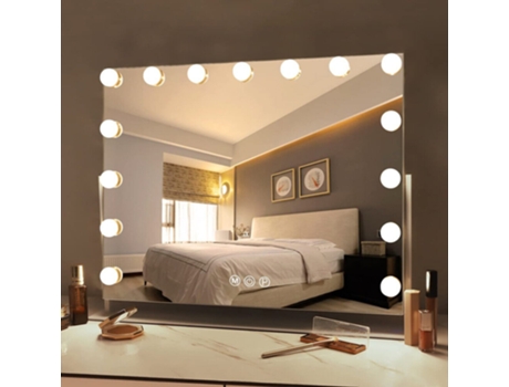 Espejo De Maquillaje De Hollywood Con Luces Con Carga Usb - 58 X 46 Cm Rotación 360 Metal Blanco FENCHILIN