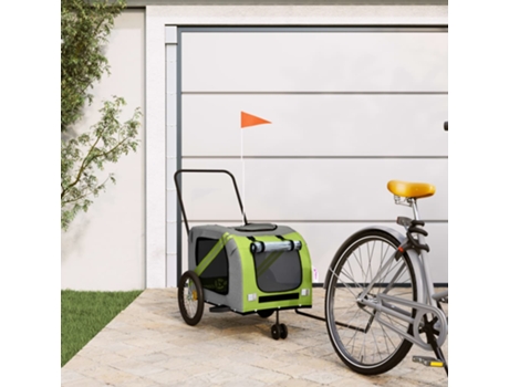 Remolque de bicicleta mascotas hierro tela Oxford VIDAXL verde gris