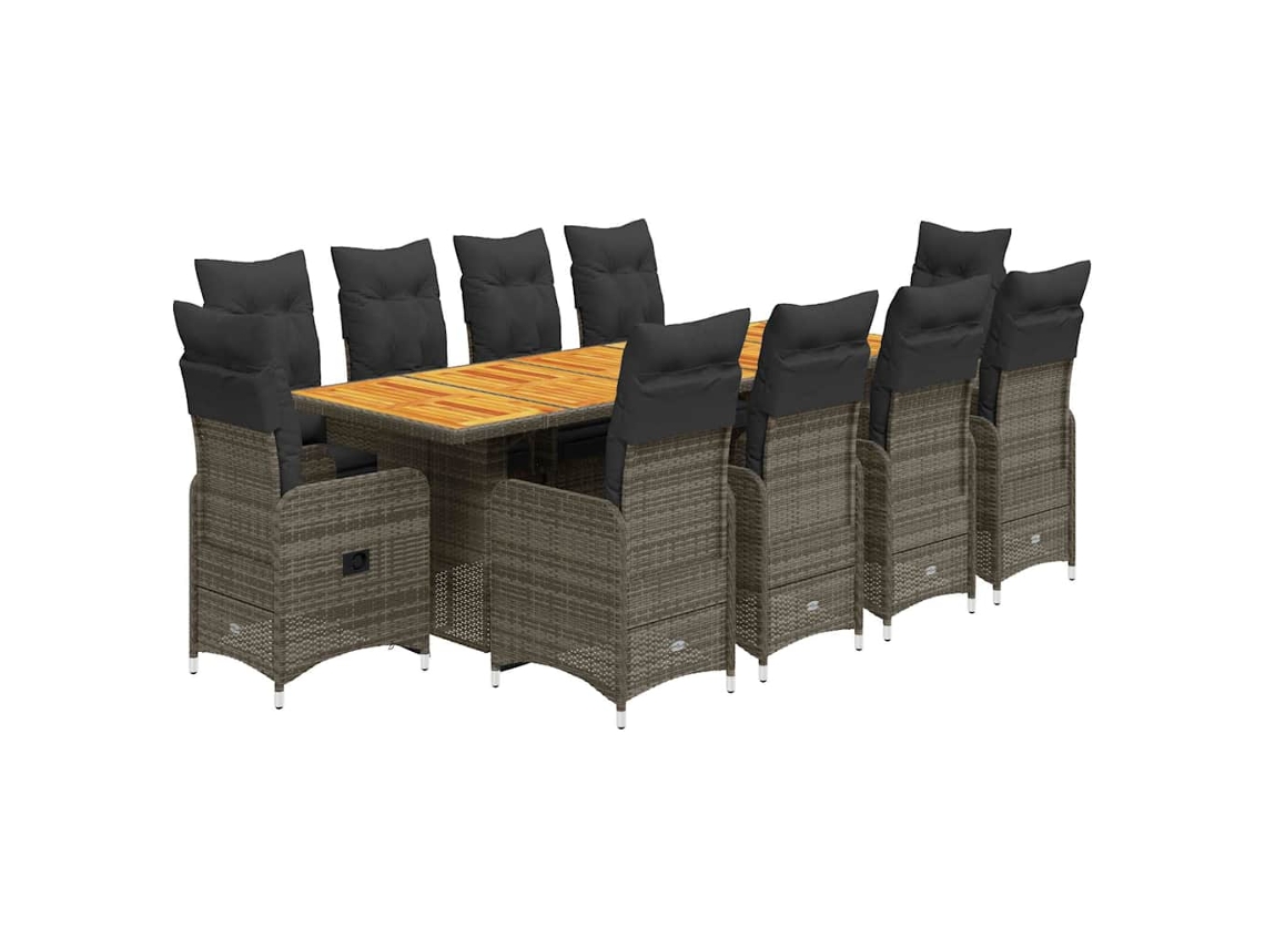 Maison Exclusive - Set De Mesa Y Sillas De Jardín 11 Pzas Y Cojines Ratán Pe Gris