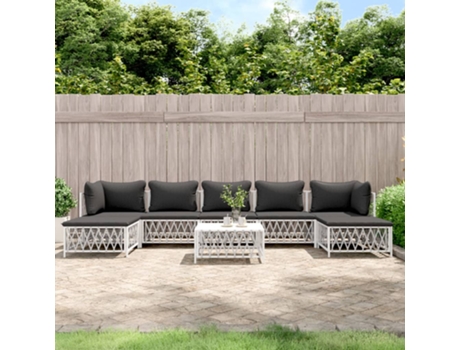 Conjunto 8 de muebles de jardín VIDAXL con cojines acero blanco
