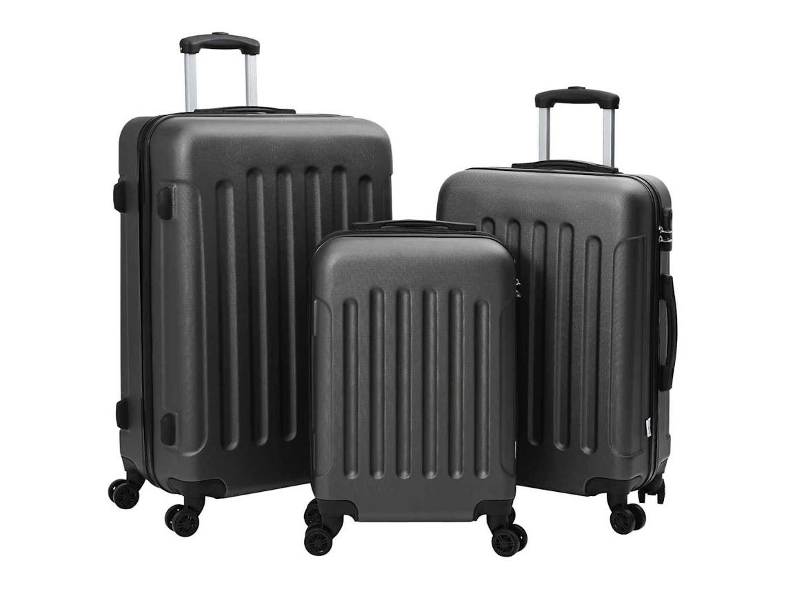 Juego de 3 maletas de viaje rectangulares de policarbonato Vidaxl de plástico gris